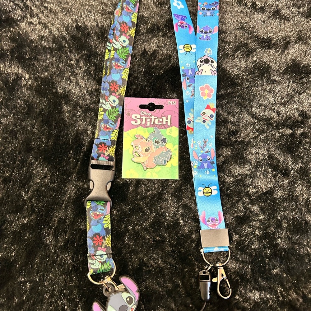 Lilo and Stitch Lanyard Set with Stitch Pin Blue and Multicolor Bundle